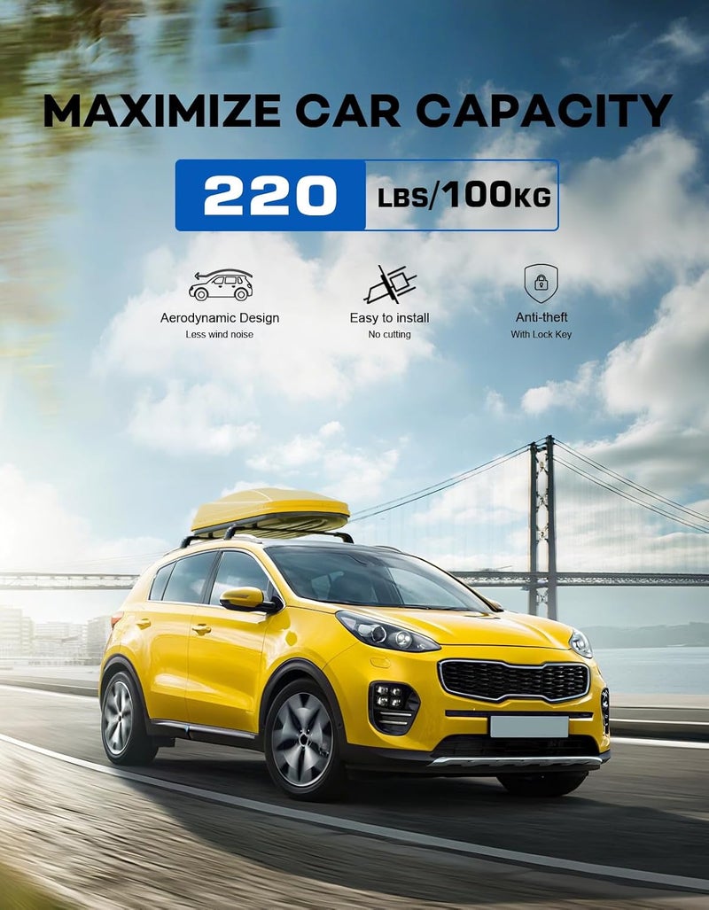 wonderdriver Lockable Roof Rack Cross Bars 220lbs Compatible with Kia Sportage 2010 2011 2012 2013 2014 2015,Heavy Duty Aluminum Roof Rails Crossbars Black Rooftop Luggage - Image 3